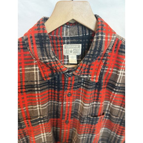 Vintage Y2K Converse Mens Grunge Plaid Flannel Shirt Size L Skater Rugged FLAW - Picture 2 of 11